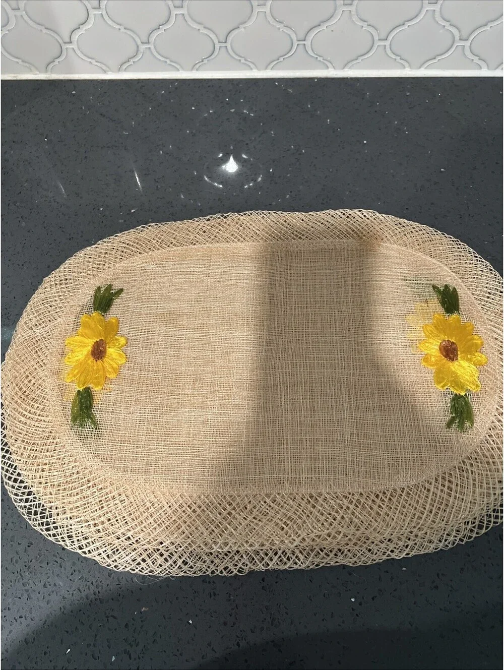 Vintage Boho Oval Placemats Set of 6 – Woven Natural Fiber Floral 18” x 12,5”